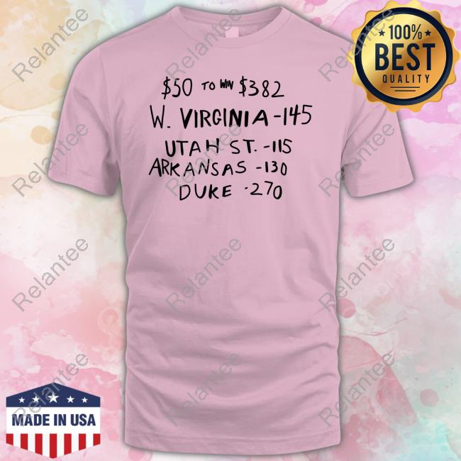 $50 To Win $382 W Virginia 145 Utah St 115 Arkansas 110 Duke 270 New Shirt